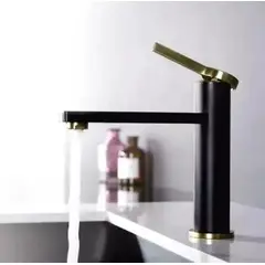 GENERICO - Llave Grifo Lavamanos Metalica Baja Negra con Dorado