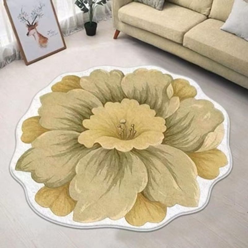 ANGELES DEL HOGAR - Alfombra Redonda en Forma de Flor Verde 80cm D
