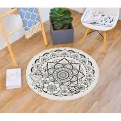 ANGELES DEL HOGAR - Alfombra de Estilo Etnica Tejida Redonda 120cm