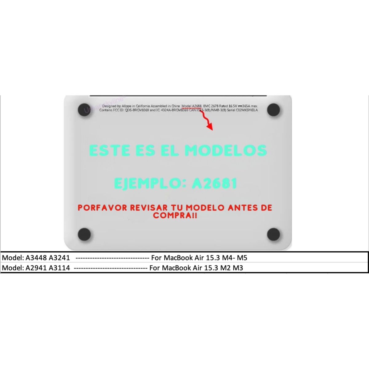 GENERICO - Carcasa Para Macbook New Air 15.3 M2-M3-M4-M5 - Negro Clear