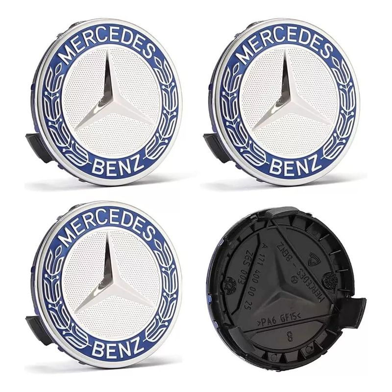 KUANGYE - Centros De Llanta Tapa Cubos Mercedes Benz 75 Mm. Azul Claro