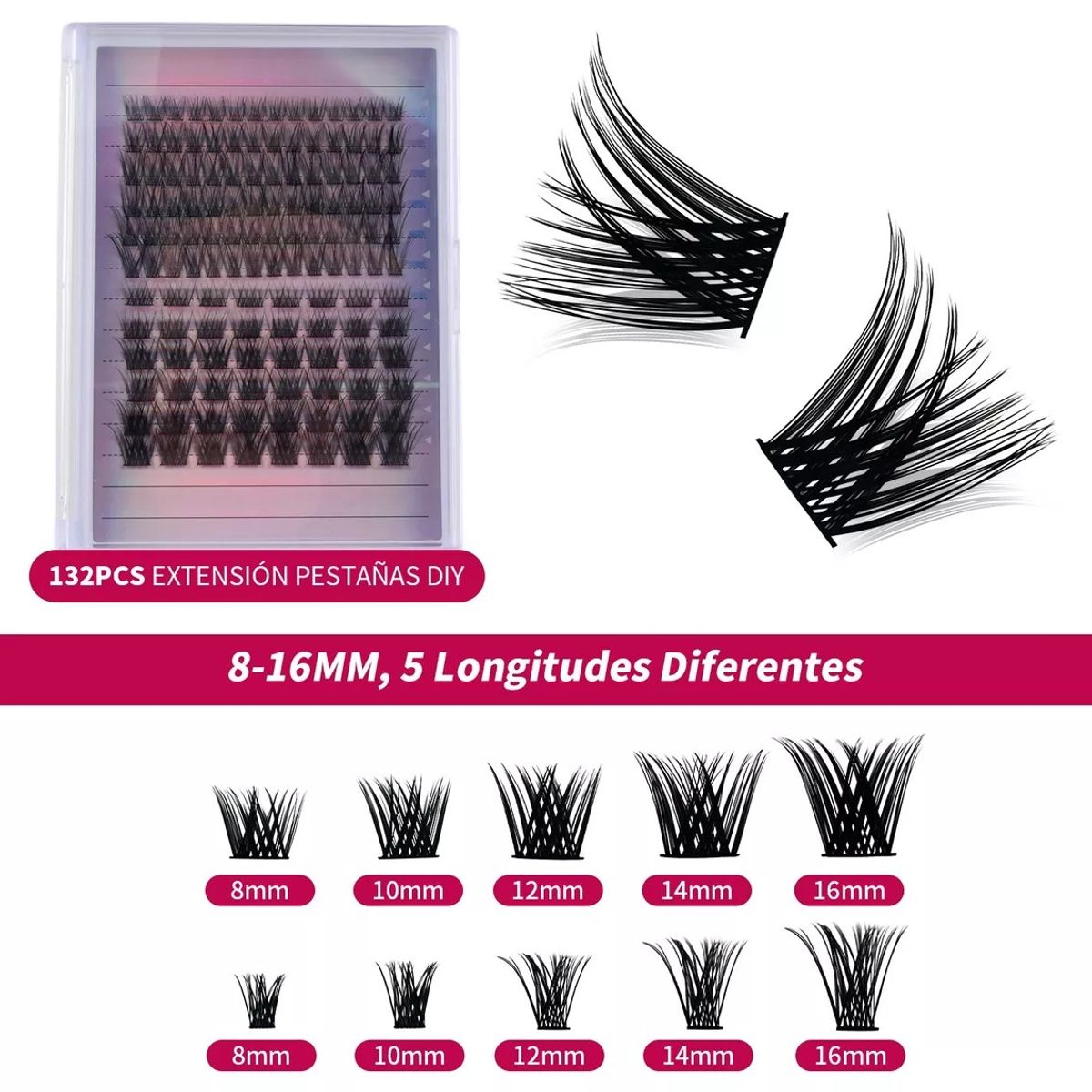 YAYKO - 132 Racimo Kit De Pestañas Extensiones Reutilizables Postiza