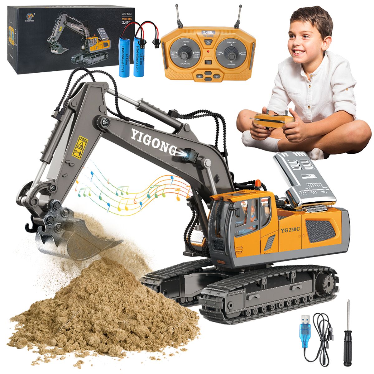 LUKOVEE - 1:20 Excavadora Control Remoto Rc Juguete 11 Canal Aleación