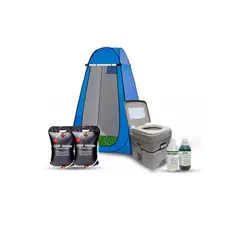 GENERICO - Baño Químico 20 Litros + Carpa Vestidor + 2 Ducha 20 L Set