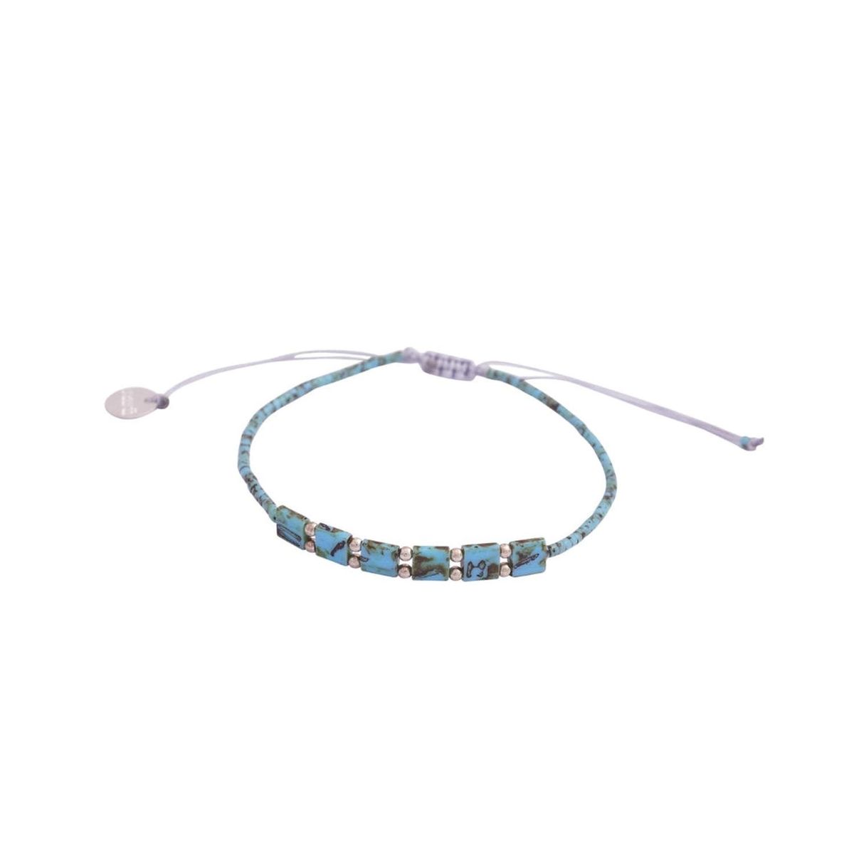 ZAZU - Pulsera Placa Fita Turquesa Picasso con Mostacillas de Plata