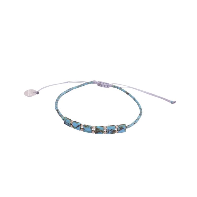 ZAZU - Pulsera Placa Fita Turquesa Picasso con Mostacillas de Plata