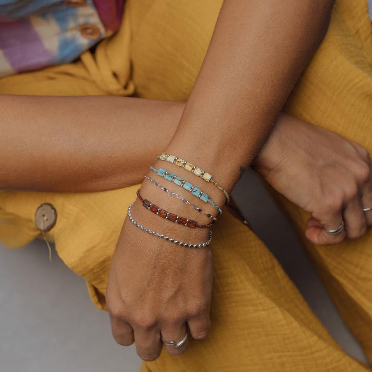 ZAZU - Pulsera Placa Fita Turquesa Picasso con Mostacillas de Plata