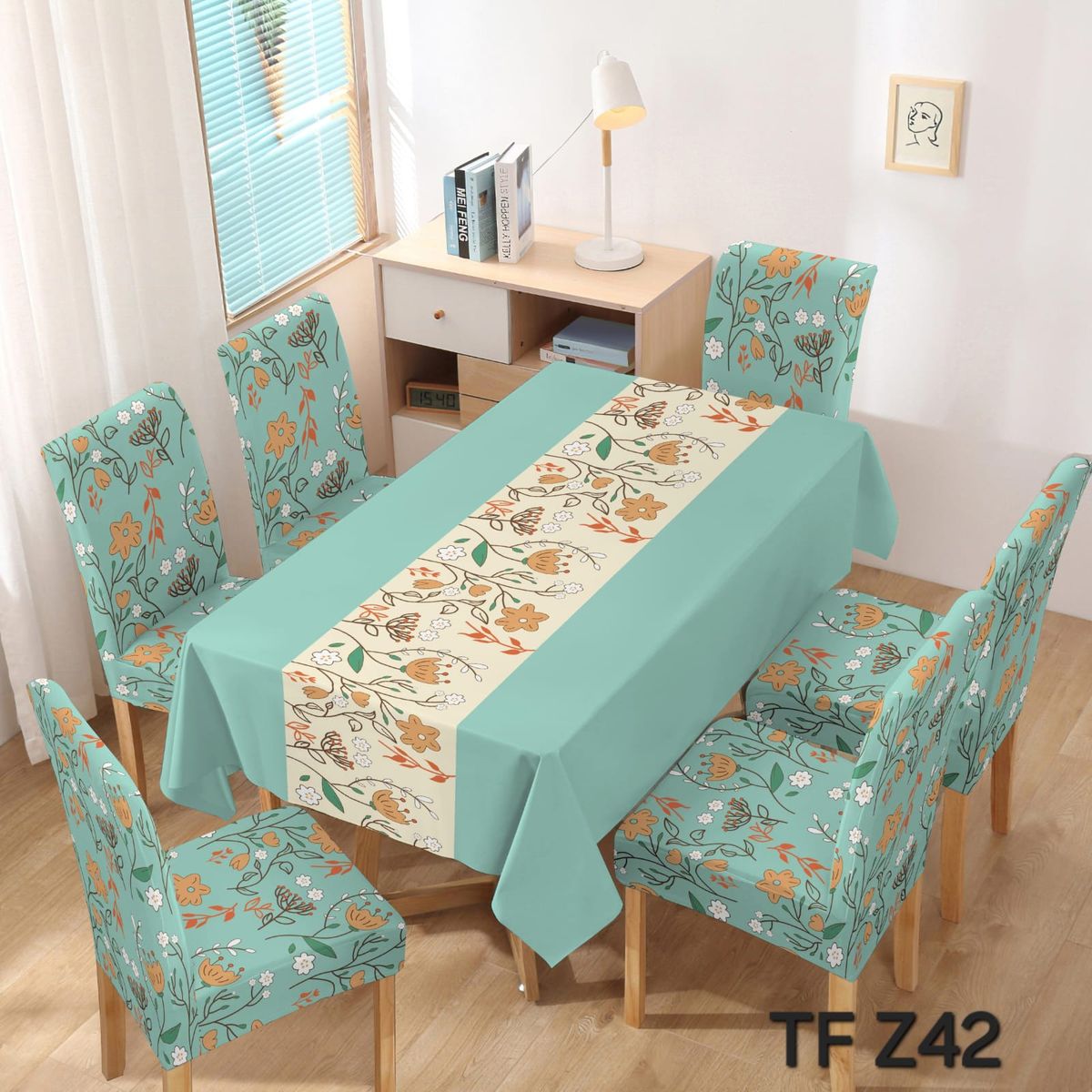 GENERICO - Set de Un Mantel y 06 Fundas de Sillas. Modelo TFZ42