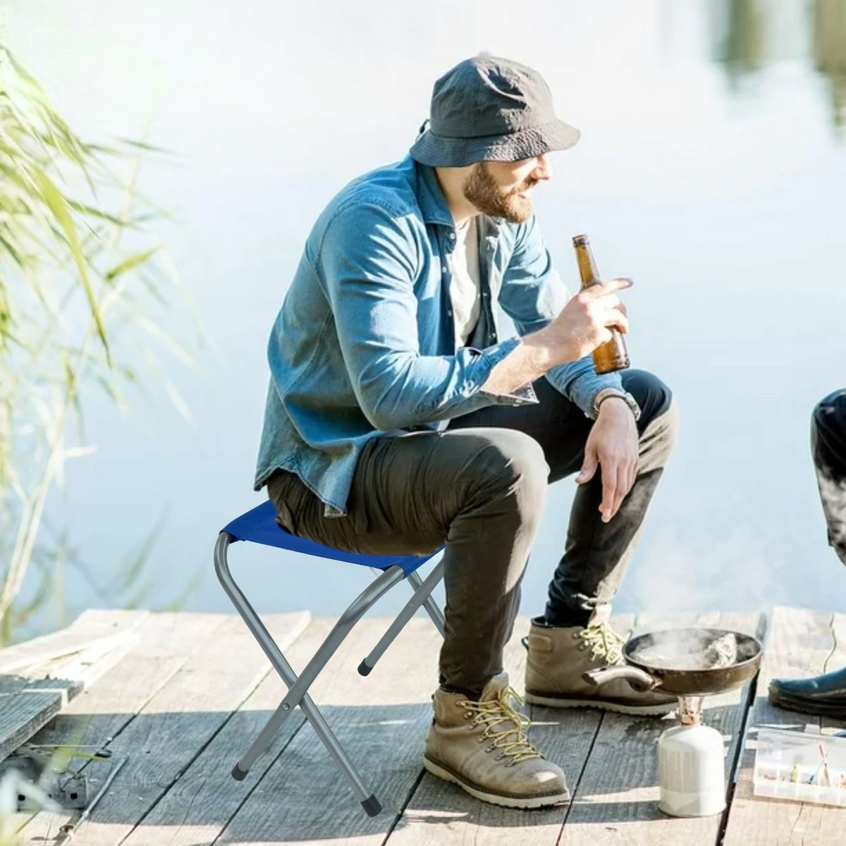 SANTU HOME & DECO - Silla Plegable Para Camping Portatil Azul