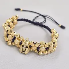 GENERICO - Pulsera Gladiador Tejida Negra Balin Oro Laminado 18k