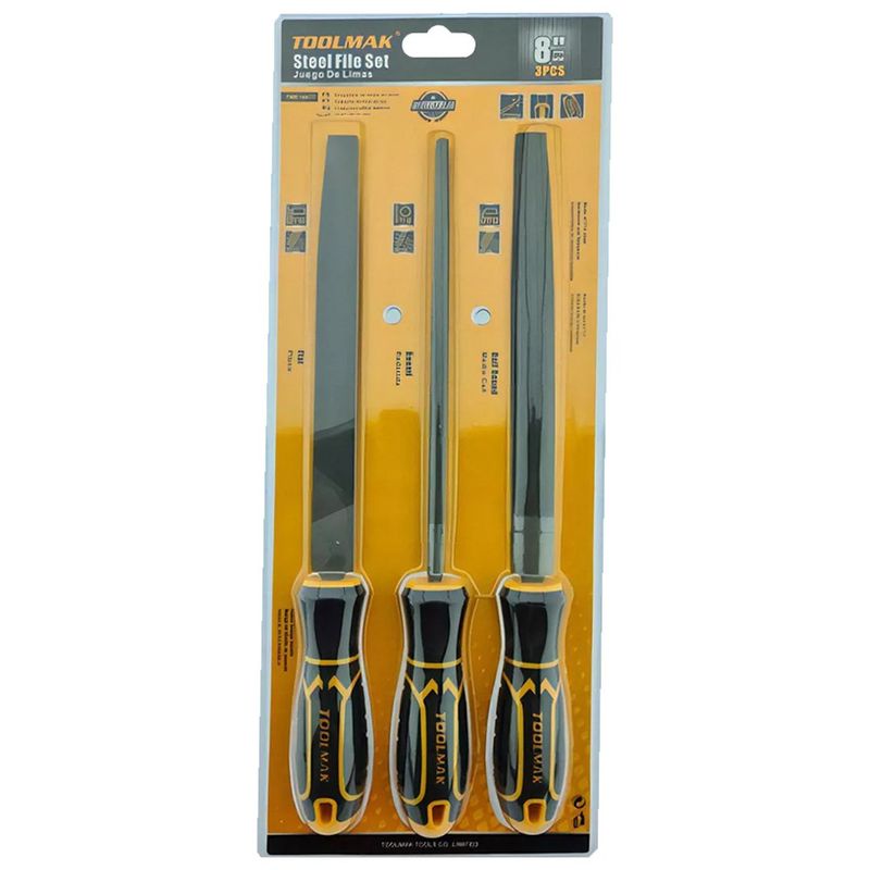 GENERICO - Kit Set Juego De Limas De Acero 3 Piezas 8 Pulgadas Toolmak