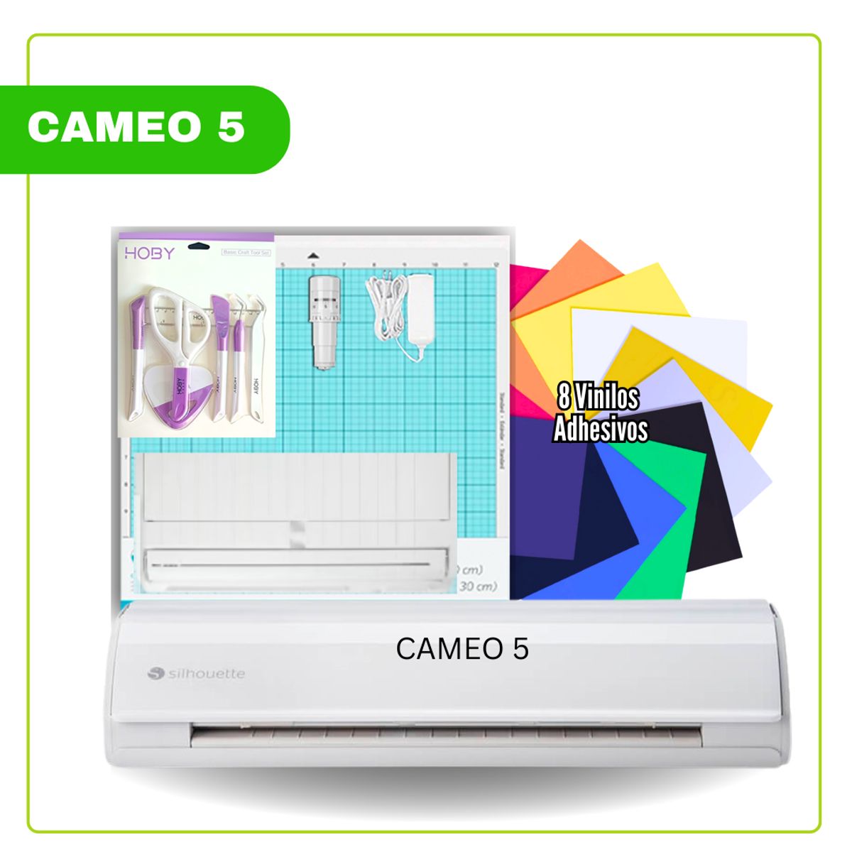 SILHOUETTE - Cameo 5 Silhouette + herramientas + 8 vinilos adhesivos G01