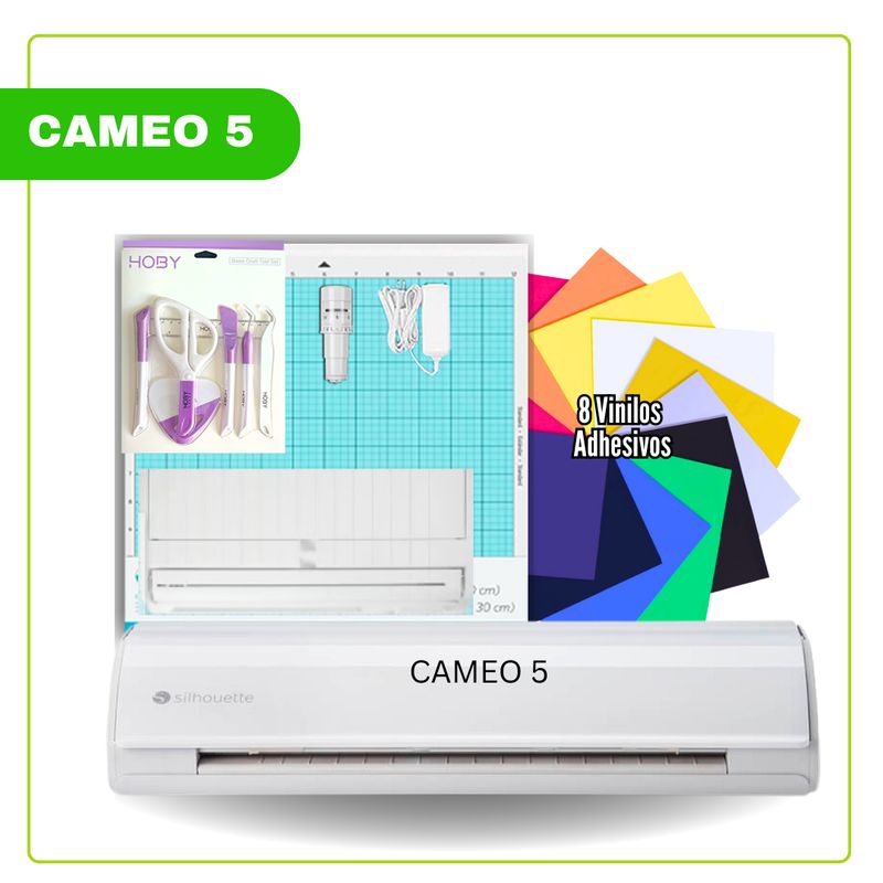 SILHOUETTE - Cameo 5 Silhouette + herramientas + 8 vinilos adhesivos G01