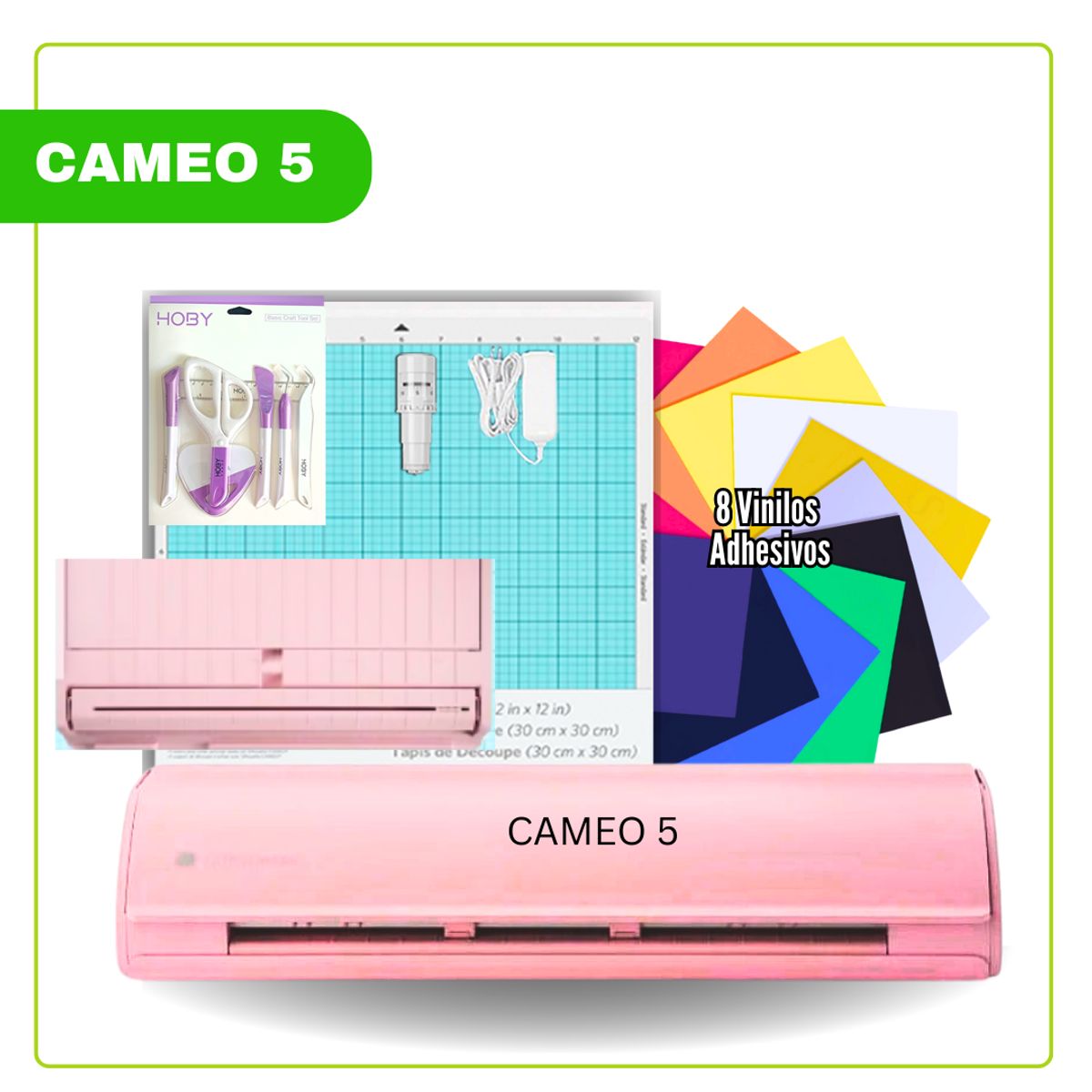 SILHOUETTE - Cameo 5 Silhouette ROSADA + herramientas + 8 vinilos adhesivos G01-R