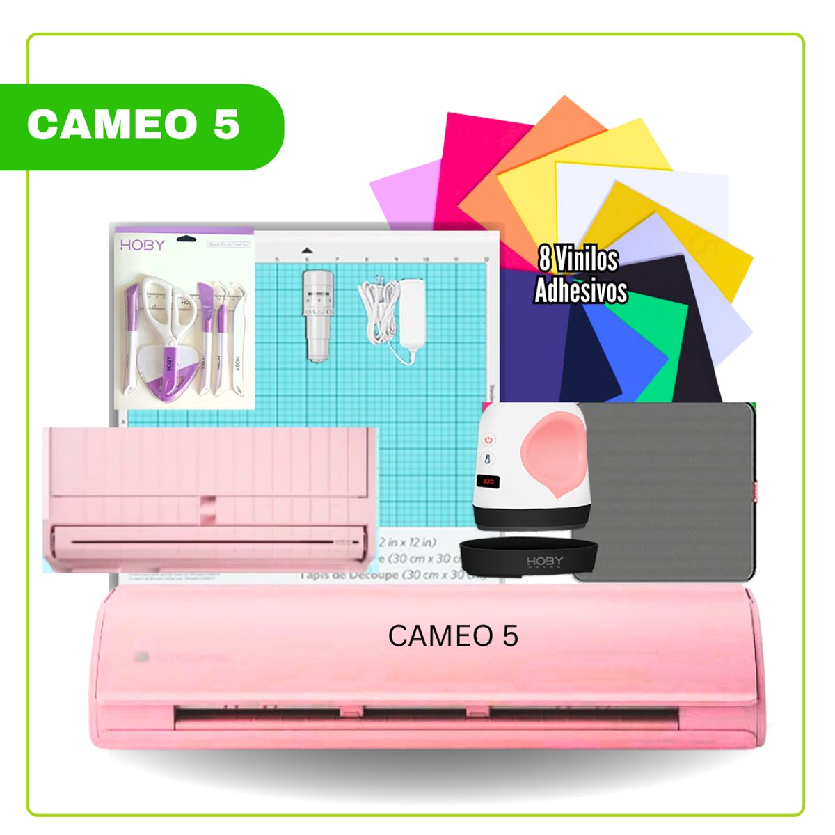 SILHOUETTE - Cameo 5 Silhouette ROSADA + MINI ESTAMPADORA HOBY G04-R