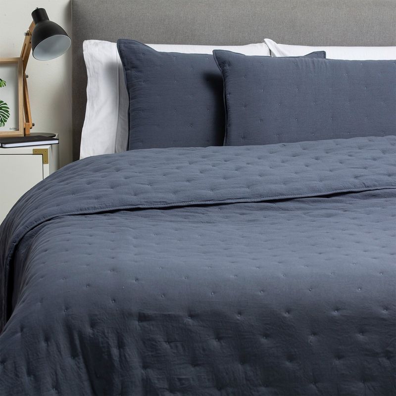 ZAHR - CUBRECAMA PREWASH LISO AZUL KING