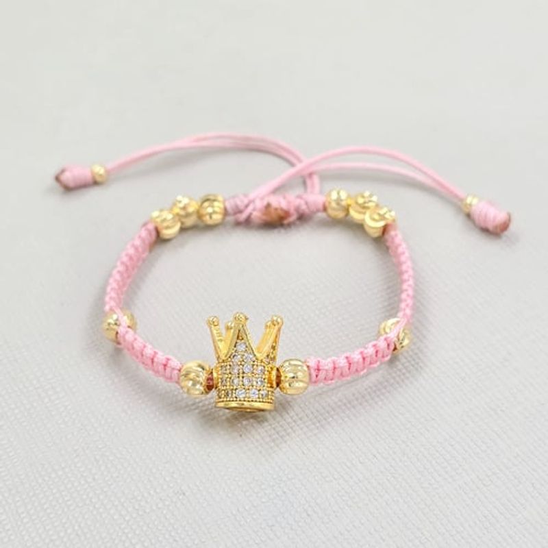 GENERICO - Pulsera Tejida Rosada Niña Balin Oro Laminado 18k