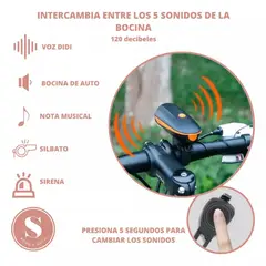 SANTU HOME & DECO - Luz Bocina Bicicleta Delantera Carga Micro Usb Naranja