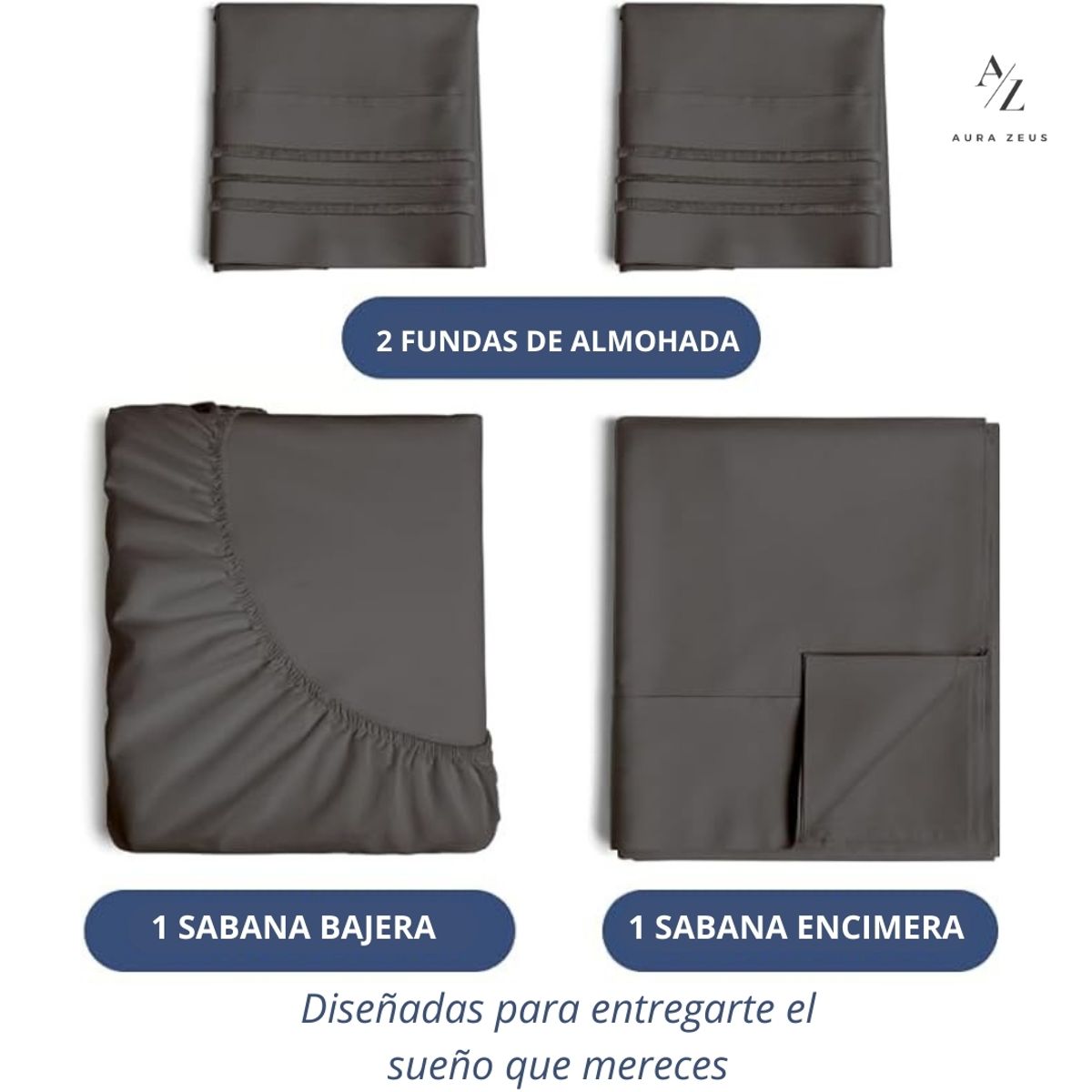 AZ AURAZEUS - Juego De Sabanas 1,5 Plazas + Fundas De Almohada Negra Aura Zeus