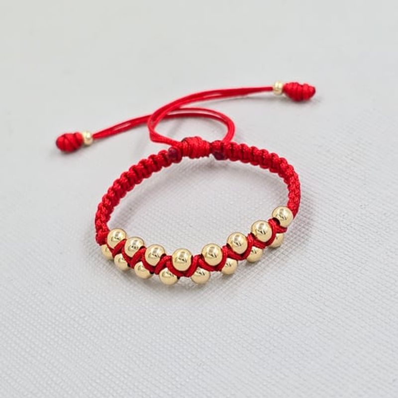 GENERICO - Pulsera Tejida Roja Bebe Balin Oro Laminado 18k