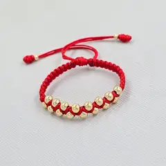 GENERICO - Pulsera Tejida Roja Bebe Balin Oro Laminado 18k