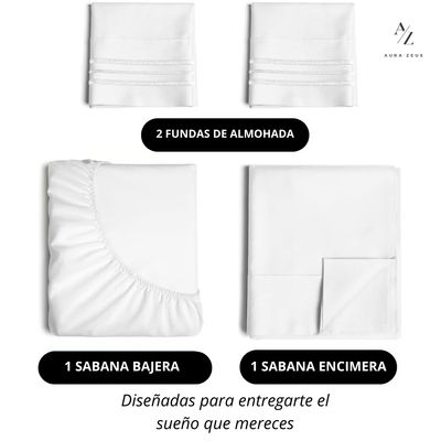 Imagen 2 del producto Juego De Sabanas + Fundas De Almohada Blanca King Hilos Suave Aura Zeus