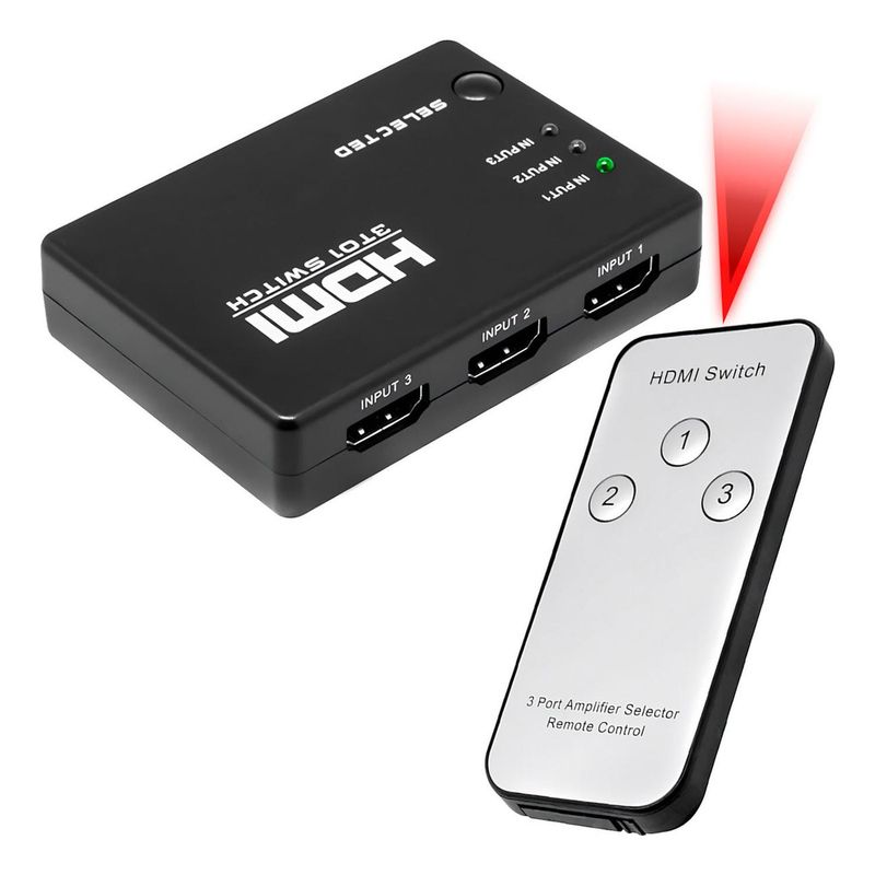 GEN - Switch Hdmi Full Hd 1080p Hub Multiplicador Puertos Control - Negro