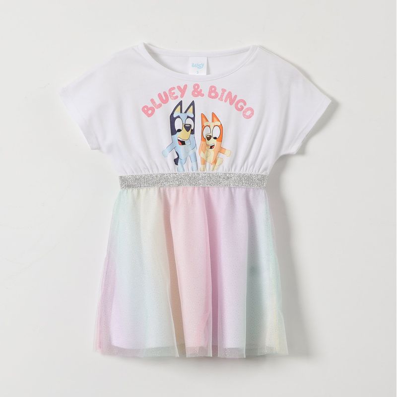 BLUEY - Vestido Niña Arcoiris Bluey Blanco