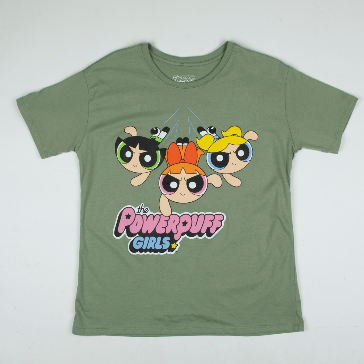 CARTOON NETWORK - Poleras Manga Corta Mujer Volando Verde Chicas Superpoderosa
