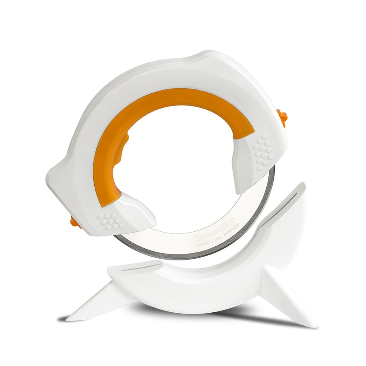 SAMURAI 360 - Cuchillo Circular Giratorio De Acero Inoxidable Mango Ergonómico Samurai 360 Incluye Base