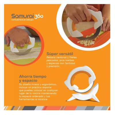 Imagen 2 del producto Cuchillo Circular Giratorio De Acero Inoxidable Mango Ergonómico Incluye Base