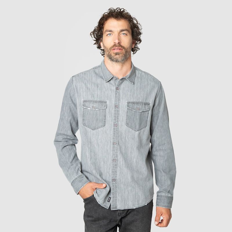 BUBBA - Shirt Cotton Denim Light Grey Black Bubba