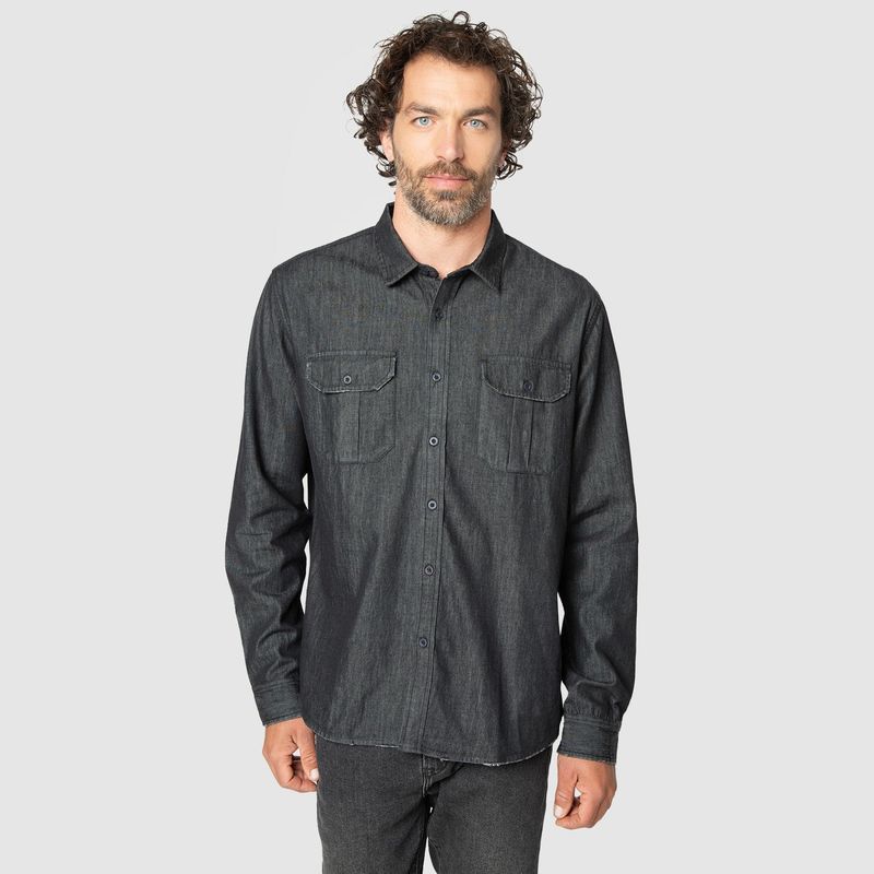 BUBBA - Shirt Cotton Denim Black Black Bubba