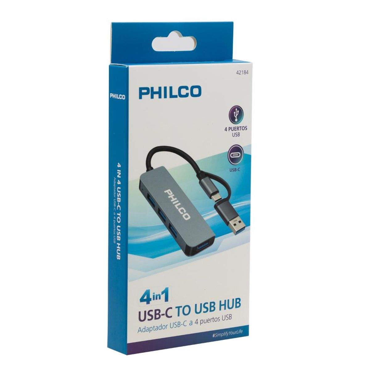 PHILCO - HUB 4 EN 1 TIPO C A USB