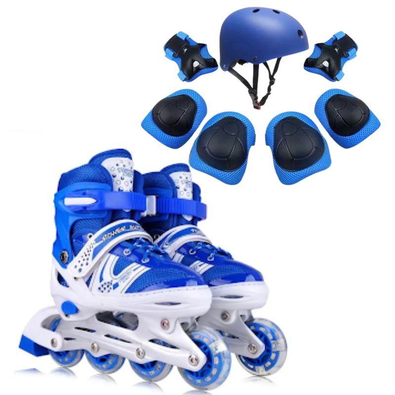 GENERICO - Patines lineales Azul mas kit de protección talla M 33 AL 36