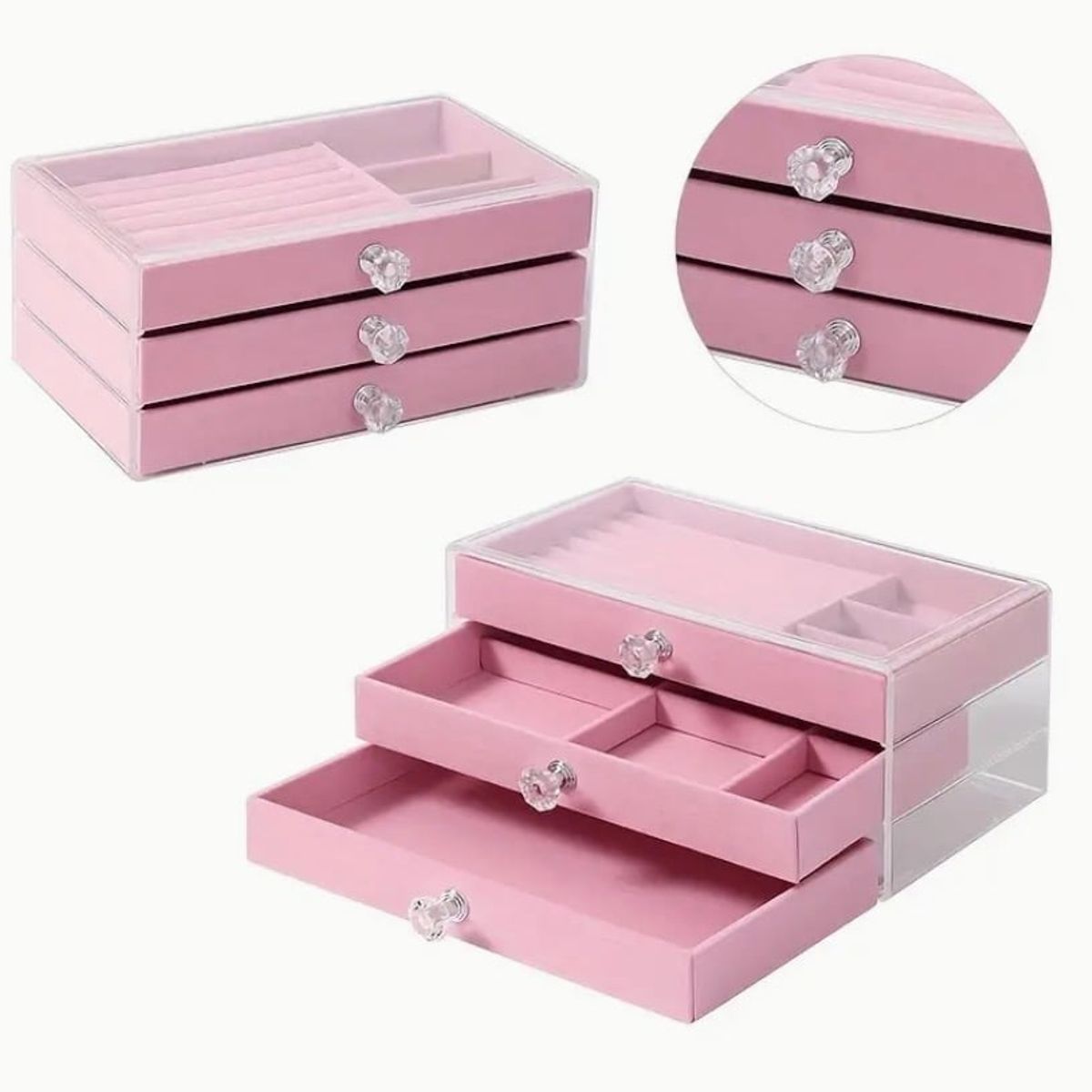 GENERICO - Caja de joyería de Terciopelo con asa de Cristal 3 Niveles