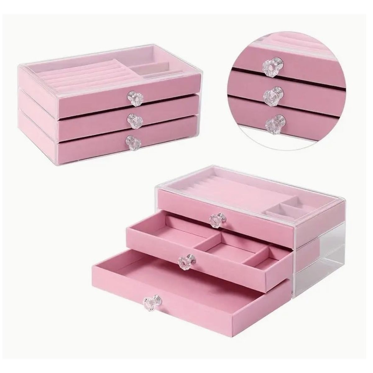 GENERICO - Caja de joyería de Terciopelo con asa de Cristal 3 Niveles