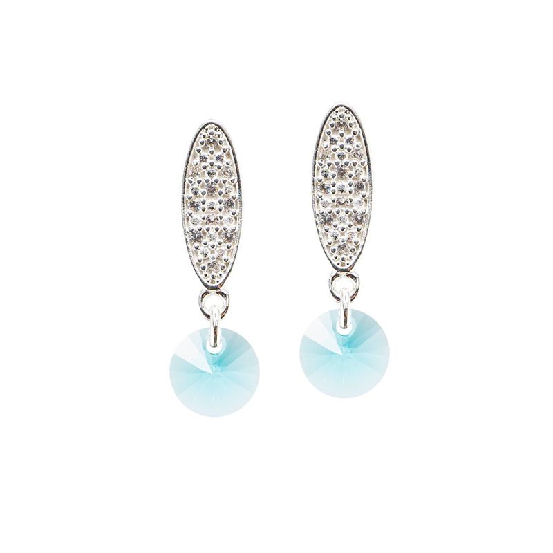 JOYAS MONTERO - Aros Punto De Luz Baño de Oro Blanco Cristal Genuino Turequesa