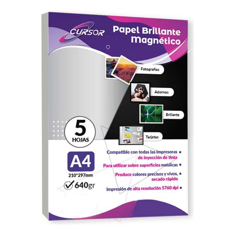 CURSOR - Papel Fotográfico Glossy Magnético Imántado 5hojas A4 Cursor
