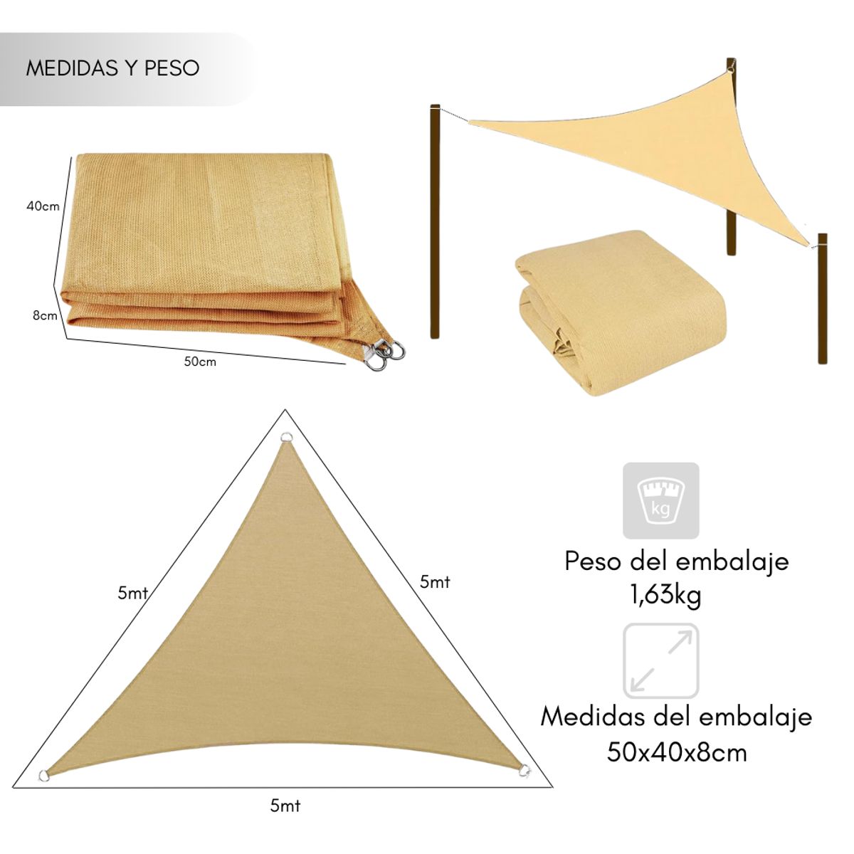 GENERICO - Carpa Toldo Vela Triangular Impermeable Sombreador 5x5x5