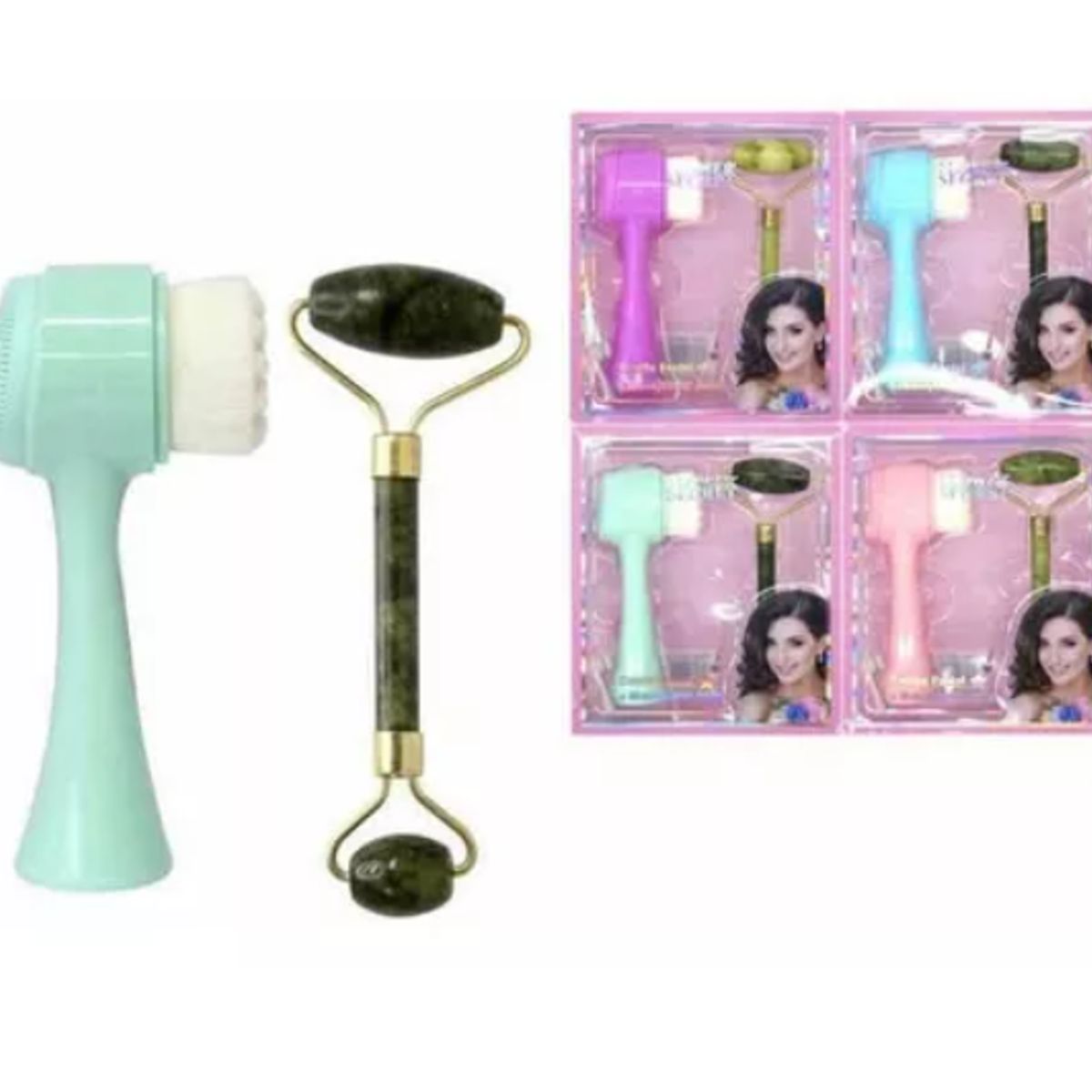 GENERICO - Pack 4 Set Rodillo Masajeador + Cepillo Limpieza Facial