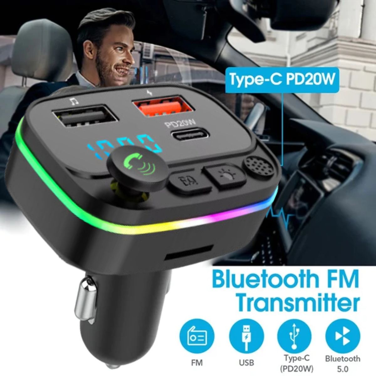 GENERICO - Transmisor FM Bluetooth y USB Manos Libres Para Autos