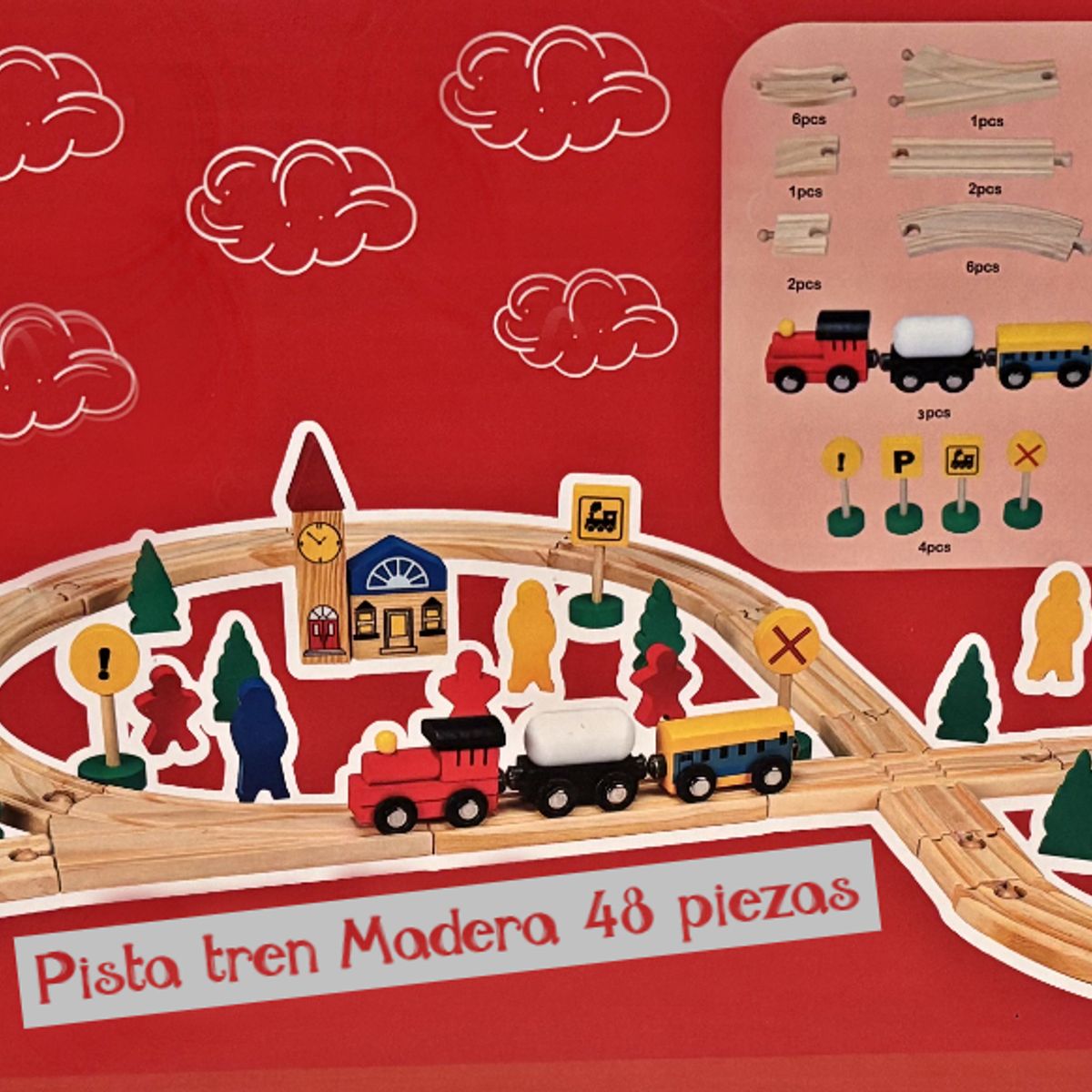 GENERICO - Pista de Trenes de Madera 48 piezas