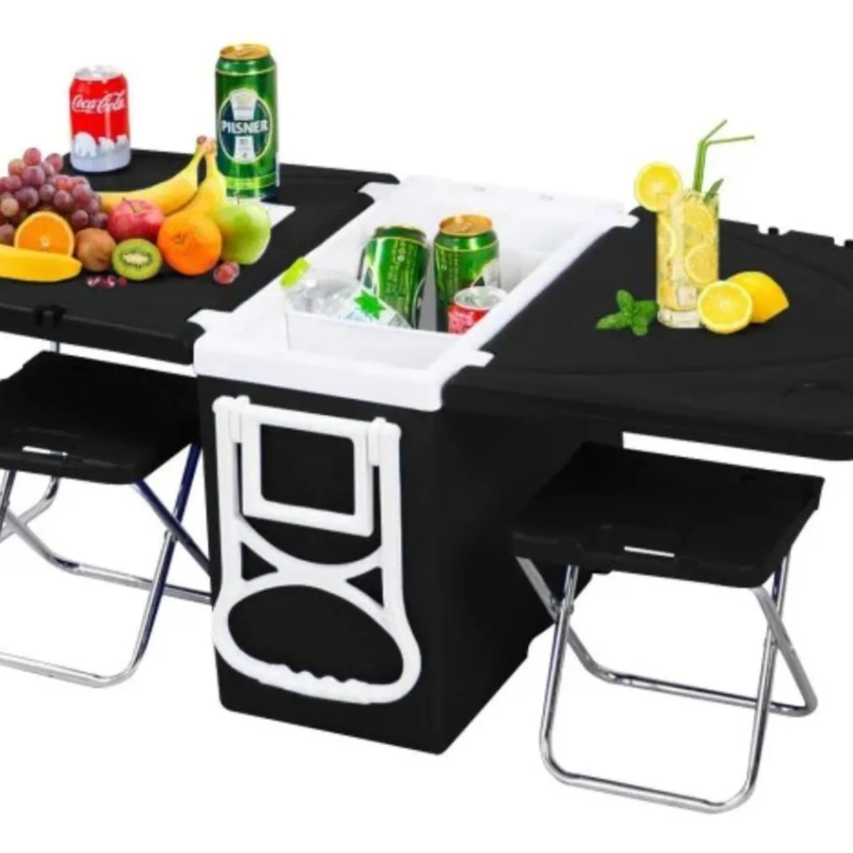 IMPORTCLICK - Mesa Cooler 28 litros Camping Con Sillas 2 en 1 Negro