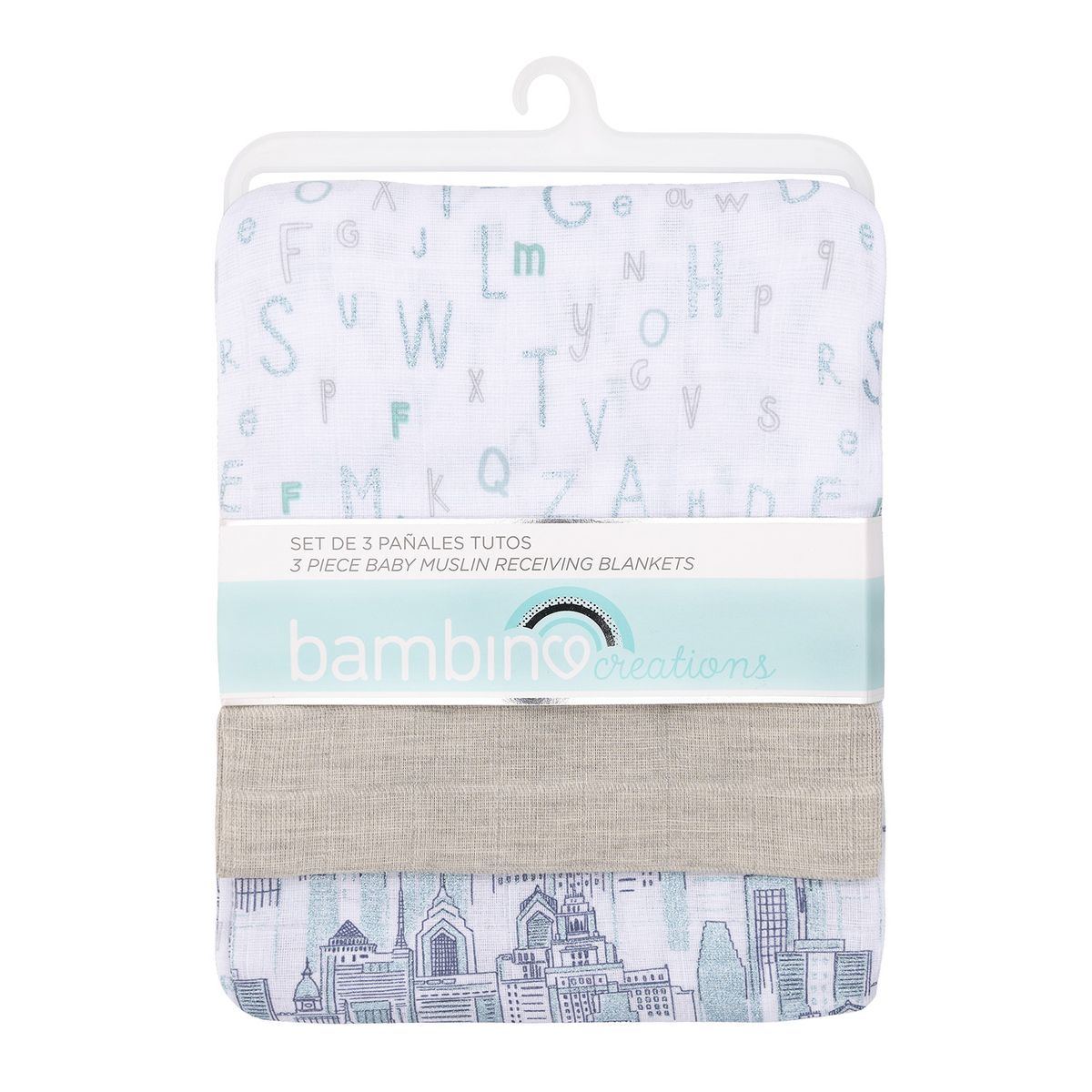 BAMBINO - Set 3 Pañales Tuto para bebé Gris Abecedario