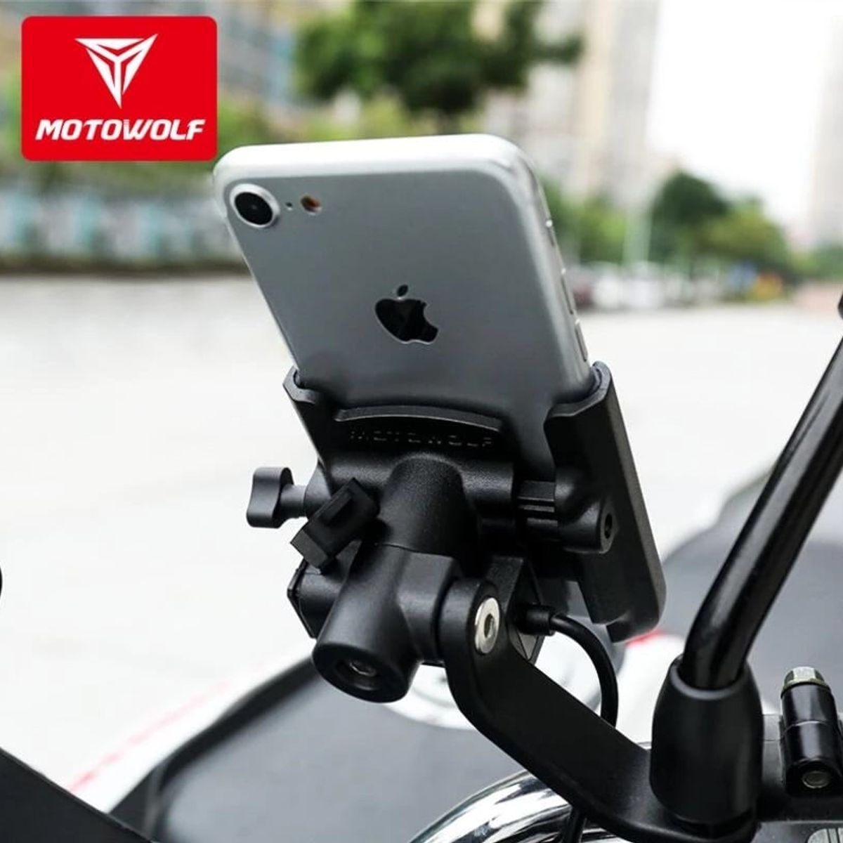 MOTOWOLF - Soporte de Aluminio para celular + cargador USB Motowolf 2809