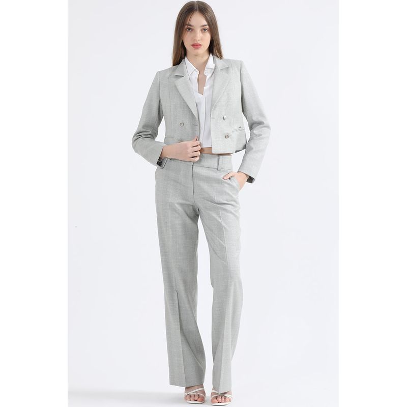 LIOLA - Pantalon Recto, Principe De Gales Lurex Gris Liola