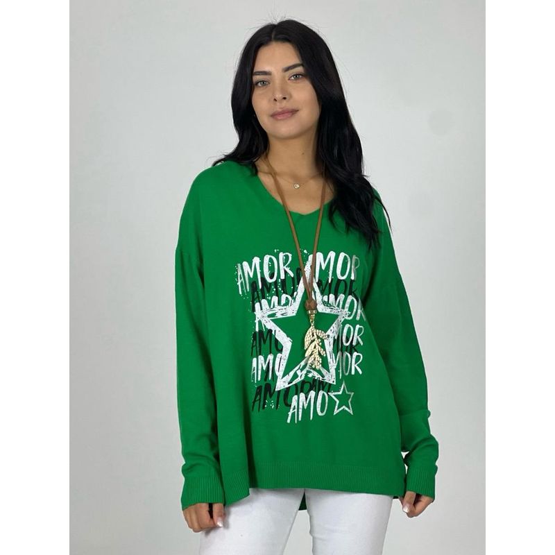 ENIGMATICA BOUTIQUE - Sweater Spandex Con Estrella AMOR - Beige