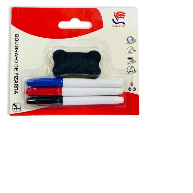 GENERICO - Pack 3 Plumones Marcadores Y Borrador Para Pizarra Acrílica