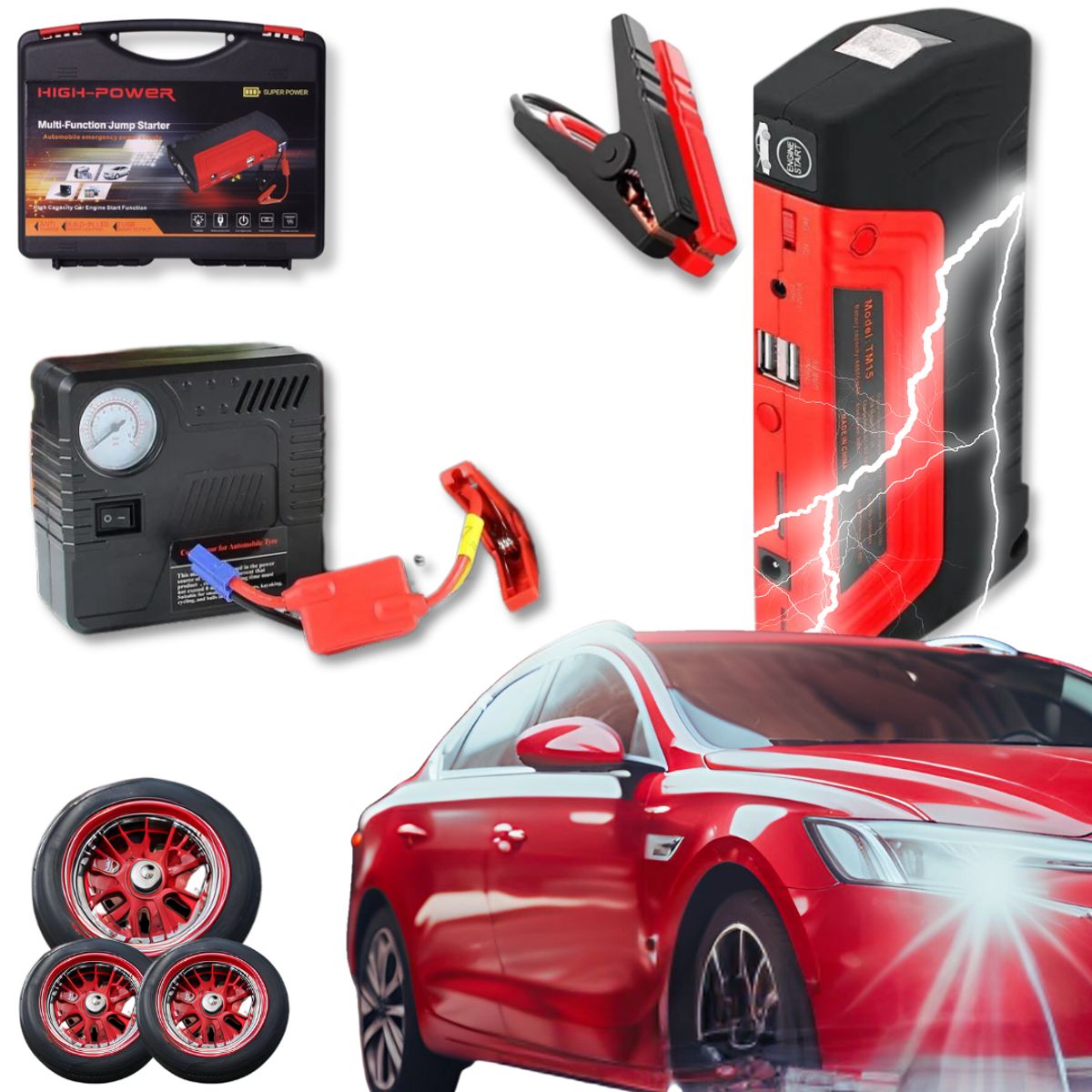 UTILISIMO - Iniciador Arrancador Baterias Carro Moto 12v + Compresor